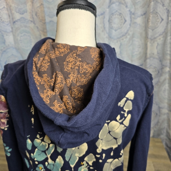 Miss Me Women's Embellished Hoodie – Boho Floral Zip-Up, Size L - Picture 4 of 6